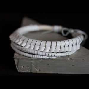 White leather multistrand necklace-adjustable, bold, choker, collar, designer, Jewelry, knotted, leather jewelry, leather necklace, macrame, minimal, minimalist, Necklace, recycled, recycled jewelry, recycled_leather, simple, string, thick, tie, unique, white, white leather-Mimikri