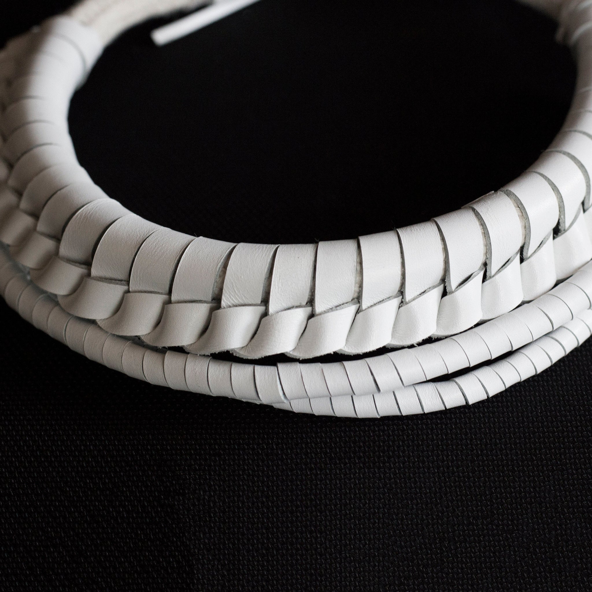 White leather multistrand necklace-adjustable, bold, choker, collar, designer, Jewelry, knotted, leather jewelry, leather necklace, macrame, minimal, minimalist, Necklace, recycled, recycled jewelry, recycled_leather, simple, string, thick, tie, unique, white, white leather-Mimikri