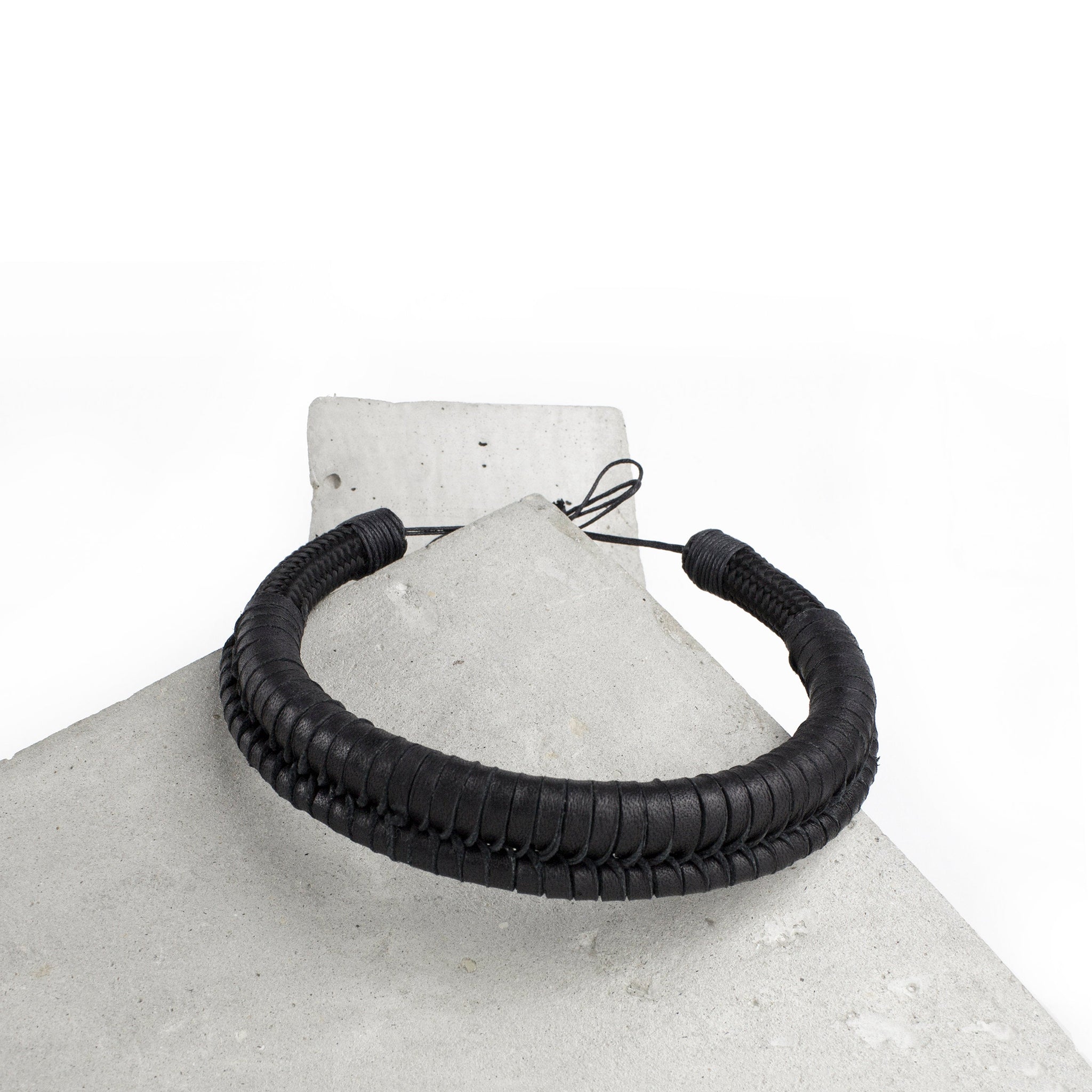 Black leather and rope necklace handmade minimal macrame knotted-adjustable, black, black leather necklace, black necklace, bold, collar, designer, designer jewelry, hand-woven, Jewelry, knotted, leather jewelry, leather necklace, macrame, minimal, minimalist, Necklace, recycled, recycled jewelry, recycled_leather, string, thick, tie, unique-Mimikri