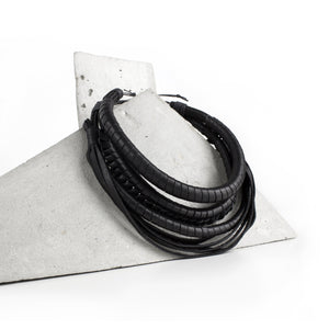 Black genuine leather and rope necklace, macrame knotted multistrand collar-adjustable, black, black leather necklace, black necklace, bold, choker, collar, designer, designer jewelry, Jewelry, knotted, leather choker, leather jewelry, leather necklace, minimal, minimalist, multistrand, Necklace, recycled, recycled jewelry, string, strips, thick, tie, unique-Mimikri