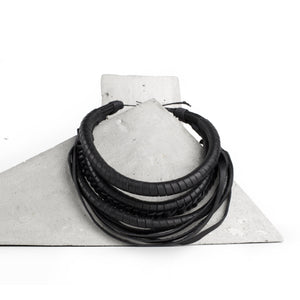 Black genuine leather and rope necklace, macrame knotted multistrand collar-adjustable, black, black leather necklace, black necklace, bold, choker, collar, designer, designer jewelry, Jewelry, knotted, leather choker, leather jewelry, leather necklace, minimal, minimalist, multistrand, Necklace, recycled, recycled jewelry, string, strips, thick, tie, unique-Mimikri