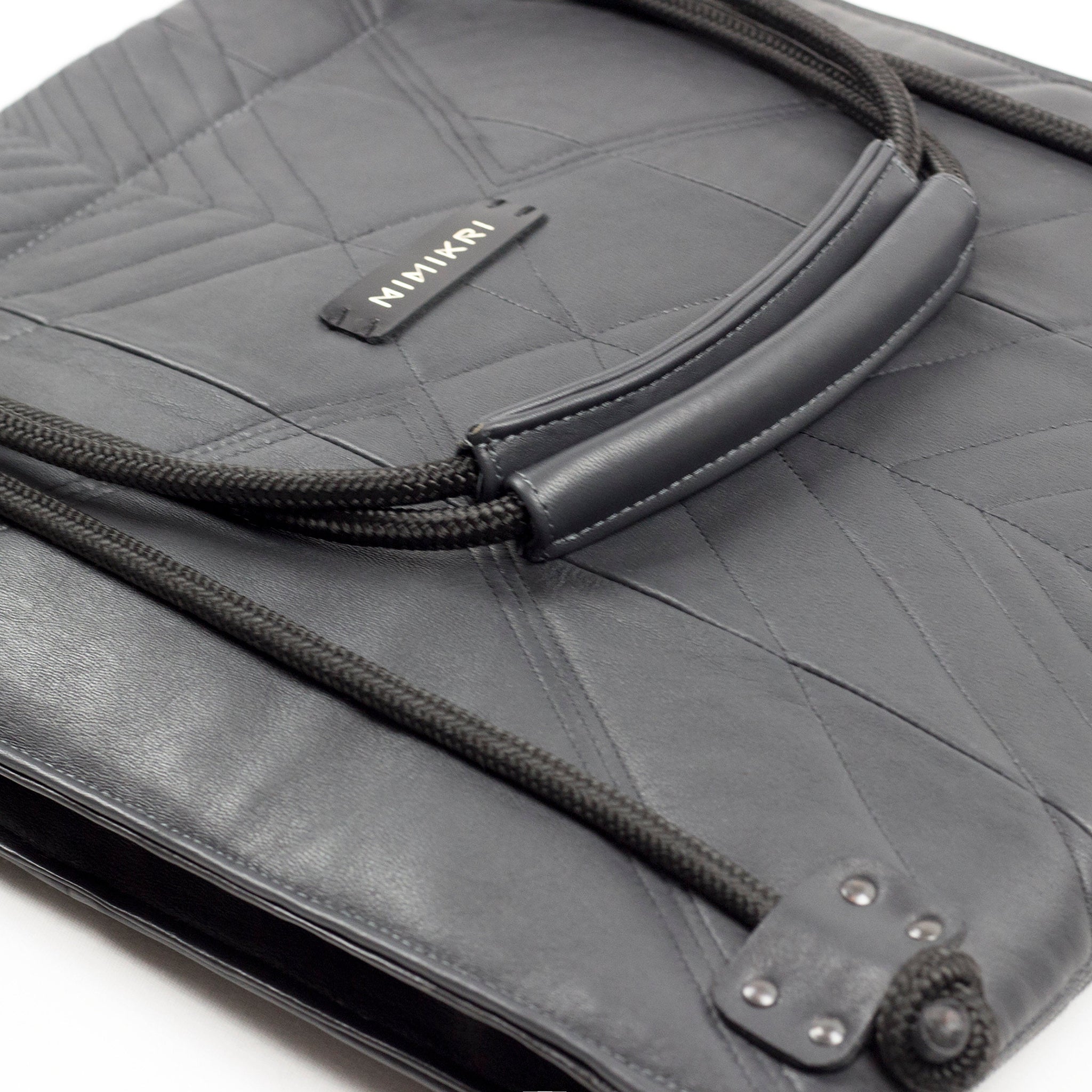 Gray leather quilted laptop bag-adjustable, backpack, bag for work, Bags_And_Purses, black, convertible, designer, geometric, gray, laptop_bag, leather, leather bag, leather tote, minimal, minimalist, quilted, recycled, rope, shoulder_bag, tote_bag-Mimikri