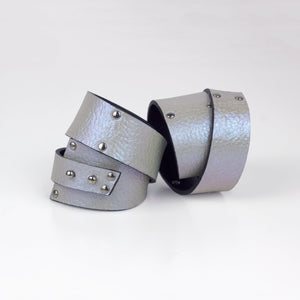 Women's genuine leather wide cuff bracelet statement bangle iridescent holo holographic double wrap-bangles, Bracelet, colorful, cuff, designer, designer jewelry, double wrap, double_wrap, geometric, hand_painted, holo, holographic, iridescent, Jewelry, leather bracelet, leather jewelry, luxury, minimal, minimalist, rainbow, recycled, wrap-Mimikri