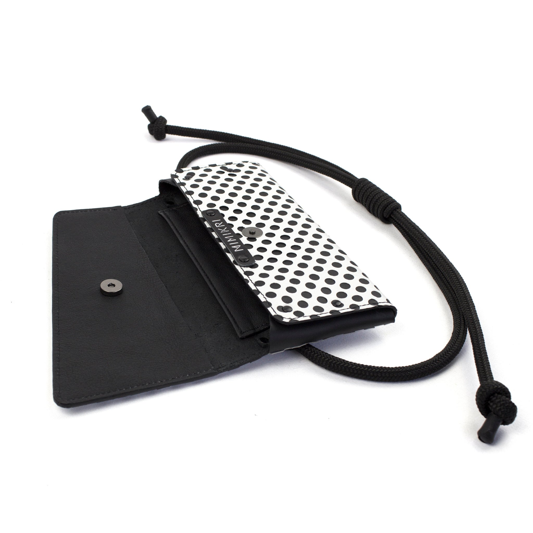 Perforated genuine leather mesh festival / waist bag-Bags_And_Purses, black and white, black_and_white, bum_bag, crossbody, designer, festival, geometric, leather crossbody, mesh, minimal, perforated, rope, small leather bag, unique, waist_bag-Mimikri