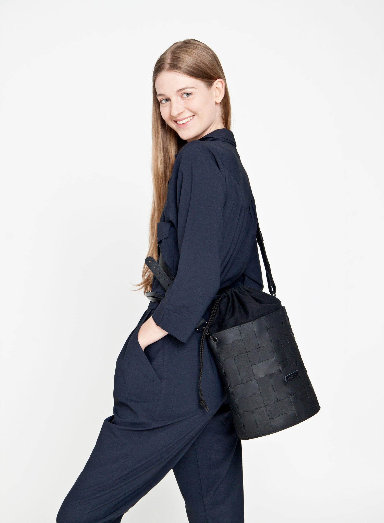 Designer bucket bag / genuine leather crossbody bag / recycled leather and canvas tote-bucket bag, canvas and leather, crossbody bag, designer, designer bag, geometric, handbag, leather bag, modular, shoulder bag-Mimikri