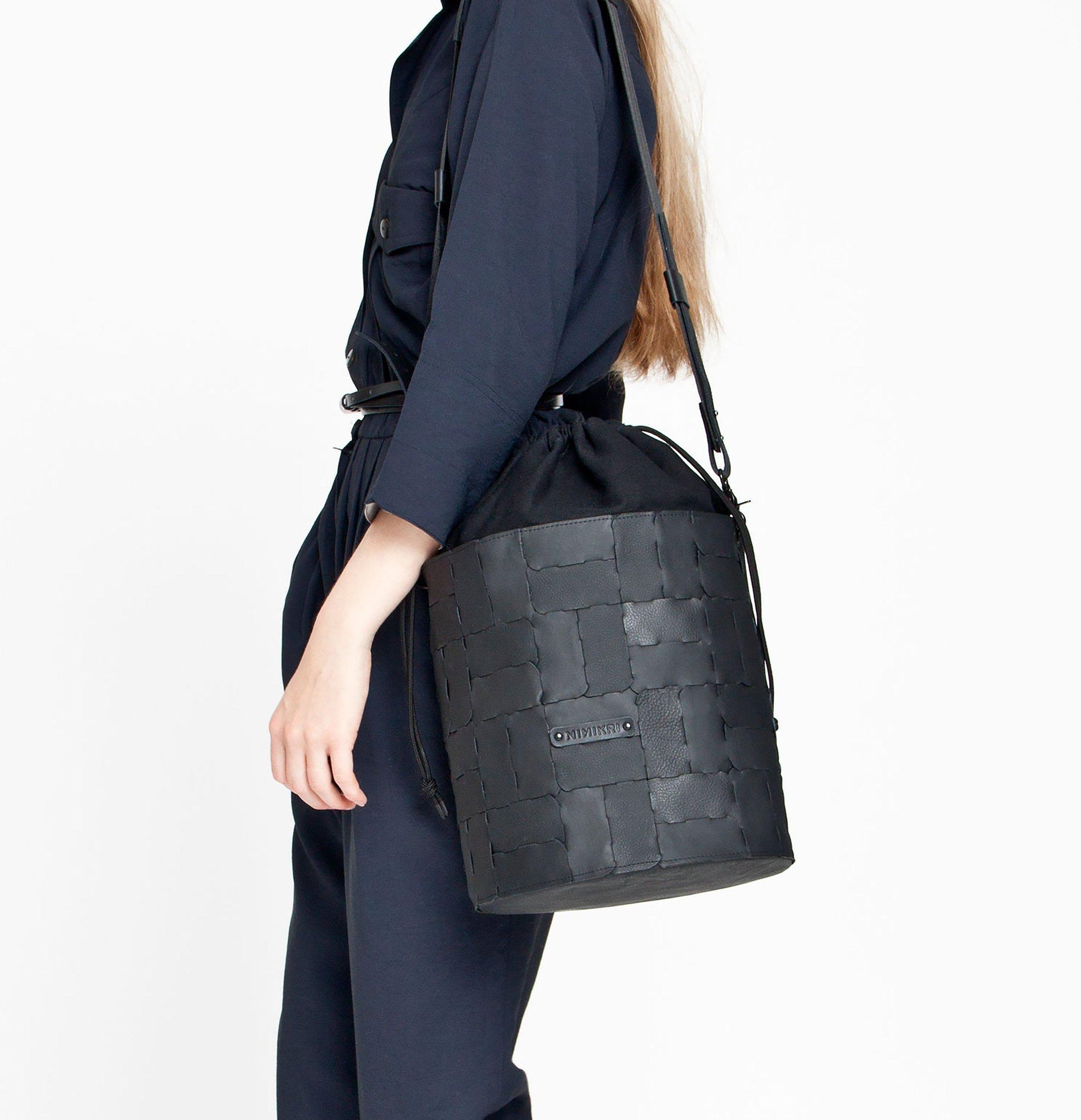 Designer bucket bag / genuine leather crossbody bag / recycled leather and canvas tote-bucket bag, canvas and leather, crossbody bag, designer, designer bag, geometric, handbag, leather bag, modular, shoulder bag-Mimikri