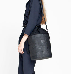 Designer bucket bag / genuine leather crossbody bag / recycled leather and canvas tote-bucket bag, canvas and leather, crossbody bag, designer, designer bag, geometric, handbag, leather bag, modular, shoulder bag-Mimikri
