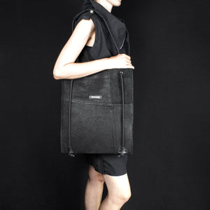Black nappa leather laptop bag-adjustable, backpack, bag for work, black, black leather, black_leather, convertible, designer, designer bag, geometric, laptop_bag, large, leather tote, leather_bag, minimal, minimalist, recycled, rope, shoulder_bag, tote_bag-Mimikri