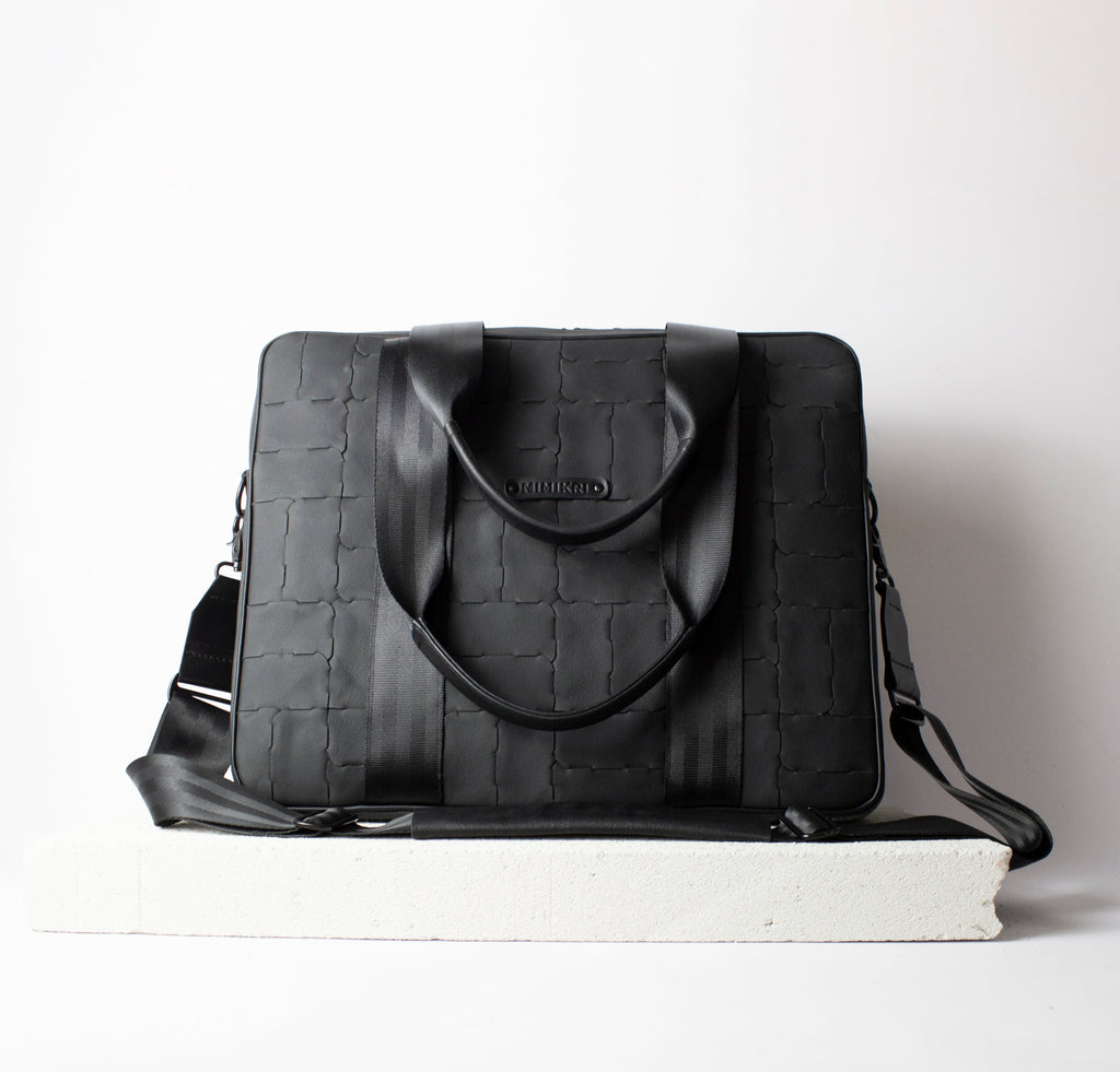Recycled leather laptop bag, crossbody bag