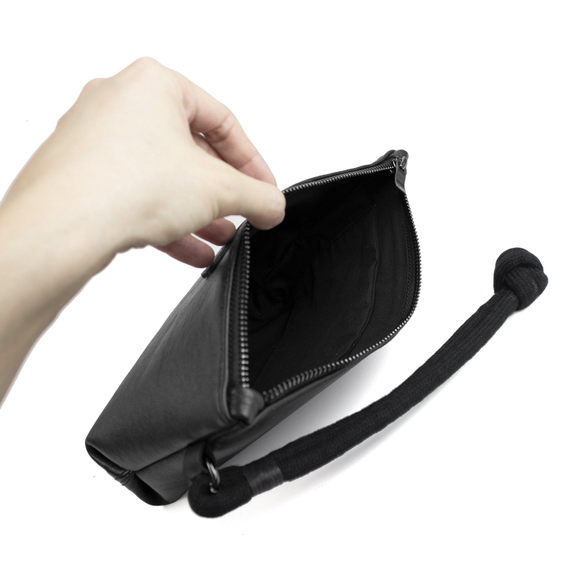 Black leather makeup / clutch bag-black, black clutch, black leather, black leather bag, Clutch, cosmetic bag, designer, designer bag, evening bag, evening_bag, geometric, handbag, leather bag, leather clutch, makeup bag, minimal, minimalist, pouch, purse, shaving bag, small leather bag-Mimikri