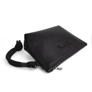 Black leather makeup / clutch bag-black, black clutch, black leather, black leather bag, Clutch, cosmetic bag, designer, designer bag, evening bag, evening_bag, geometric, handbag, leather bag, leather clutch, makeup bag, minimal, minimalist, pouch, purse, shaving bag, small leather bag-Mimikri