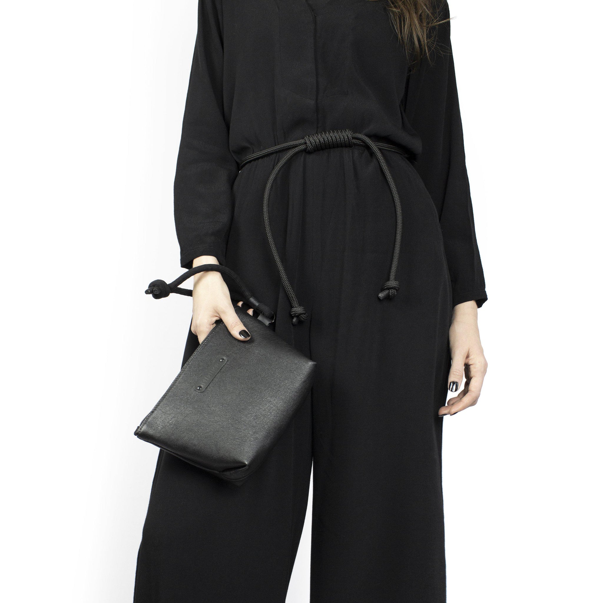 Black leather makeup / clutch bag-black, black clutch, black leather, black leather bag, Clutch, cosmetic bag, designer, designer bag, evening bag, evening_bag, geometric, handbag, leather bag, leather clutch, makeup bag, minimal, minimalist, pouch, purse, shaving bag, small leather bag-Mimikri