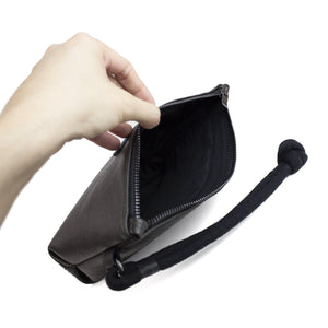 Dark brown leather makeup / clutch bag-black clutch, brown, brown leather, brown leather bag, Clutch, cosmetic bag, designer, designer bag, evening bag, evening_bag, geometric, handbag, leather bag, leather clutch, makeup bag, minimal, minimalist, pouch, purse, shaving bag, small leather bag-Mimikri