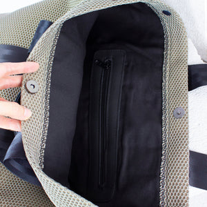 Large sized beige mesh neoprene tote bag