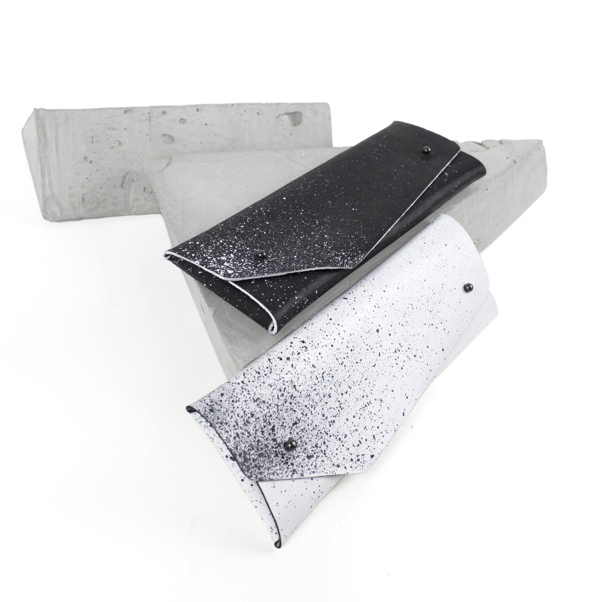 Pencil / glasses case minimal white and black-asymmetrical, Bags_And_Purses, black, black_and_white, design, designer, geometric, glasses, glasses case, holder, leather accessories, leather case, minimal, minimalist, pen holder, pen_holder, pencil_case, pouch, purse, simple, triangle, white, white leather, white leather case, white pouch-Mimikri