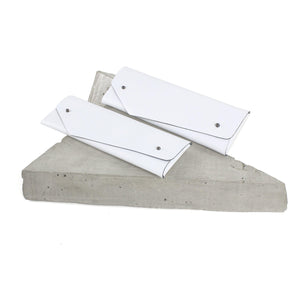 Pencil / glasses case minimal white-asymmetrical, Bags_And_Purses, black and white, black_and_white, design, designer, geometric, glasses, glasses case, holder, leather accessories, minimal, minimalist, pen holder, pen_holder, pencil_case, pouch, purse, simple, triangle, white, white leather-Mimikri
