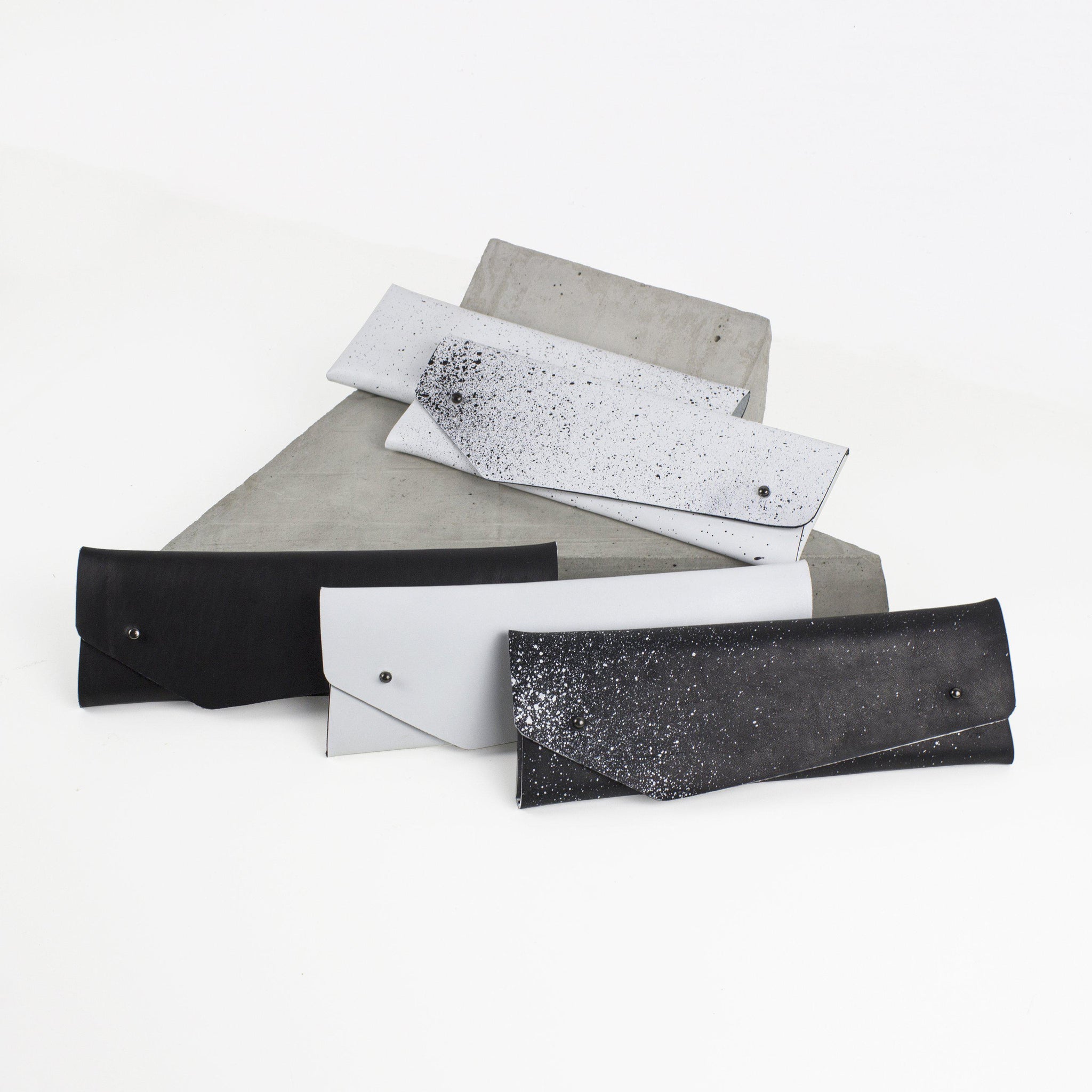 Pencil / glasses case minimal white-asymmetrical, Bags_And_Purses, black and white, black_and_white, design, designer, geometric, glasses, glasses case, holder, leather accessories, minimal, minimalist, pen holder, pen_holder, pencil_case, pouch, purse, simple, triangle, white, white leather-Mimikri