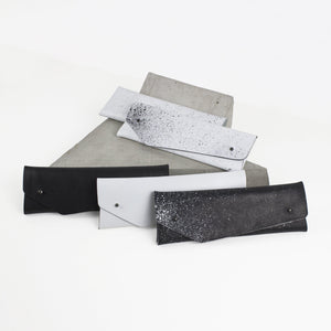 Pencil / glasses case minimal white-asymmetrical, Bags_And_Purses, black and white, black_and_white, design, designer, geometric, glasses, glasses case, holder, leather accessories, minimal, minimalist, pen holder, pen_holder, pencil_case, pouch, purse, simple, triangle, white, white leather-Mimikri
