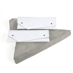 Pencil / glasses case minimal white-asymmetrical, Bags_And_Purses, black and white, black_and_white, design, designer, geometric, glasses, glasses case, holder, leather accessories, minimal, minimalist, pen holder, pen_holder, pencil_case, pouch, purse, simple, triangle, white, white leather-Mimikri