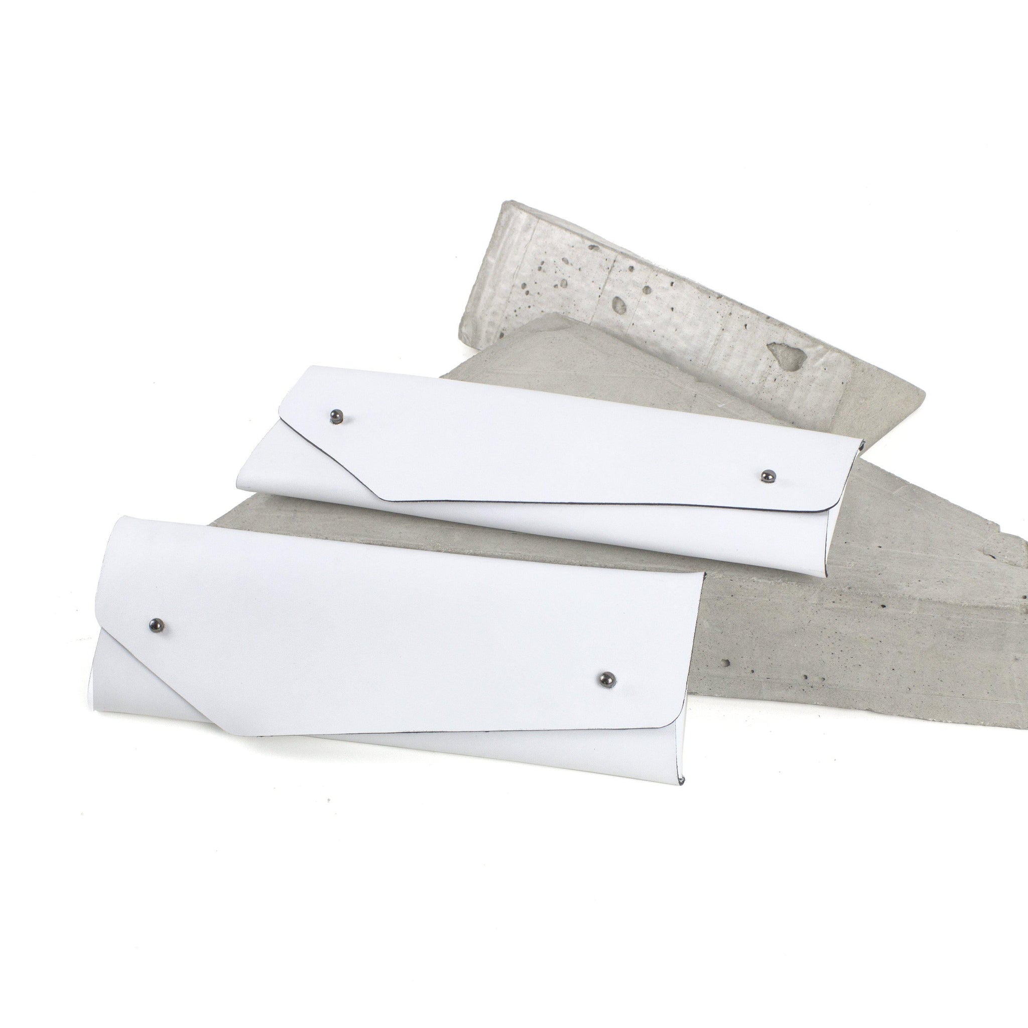 Pencil / glasses case minimal white-asymmetrical, Bags_And_Purses, black and white, black_and_white, design, designer, geometric, glasses, glasses case, holder, leather accessories, minimal, minimalist, pen holder, pen_holder, pencil_case, pouch, purse, simple, triangle, white, white leather-Mimikri