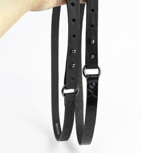 Recycled leather thin leather black belt with ring-Accessories, adjustable, Belt, black, black_leather, crocodile pattern, designer, designer_belt, genuine leather, leather belt, leather_belt, long_wrap, minimal, minimalist, o ring belt, patent, patent leather, plus_size_belt, recycled, recycled_leather, simple, sustainable, thin belt, wrap-Mimikri
