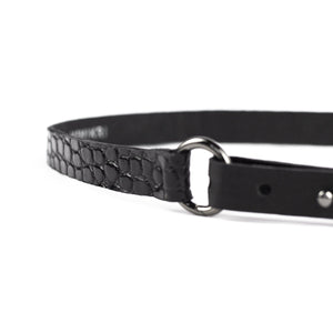Recycled leather thin leather black belt with ring-Accessories, adjustable, Belt, black, black_leather, crocodile pattern, designer, designer_belt, genuine leather, leather belt, leather_belt, long_wrap, minimal, minimalist, o ring belt, patent, patent leather, plus_size_belt, recycled, recycled_leather, simple, sustainable, thin belt, wrap-Mimikri