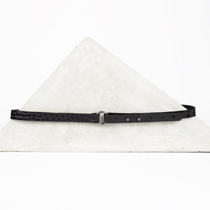 Recycled leather thin leather black belt with ring-Accessories, adjustable, Belt, black, black_leather, crocodile pattern, designer, designer_belt, genuine leather, leather belt, leather_belt, long_wrap, minimal, minimalist, o ring belt, patent, patent leather, plus_size_belt, recycled, recycled_leather, simple, sustainable, thin belt, wrap-Mimikri