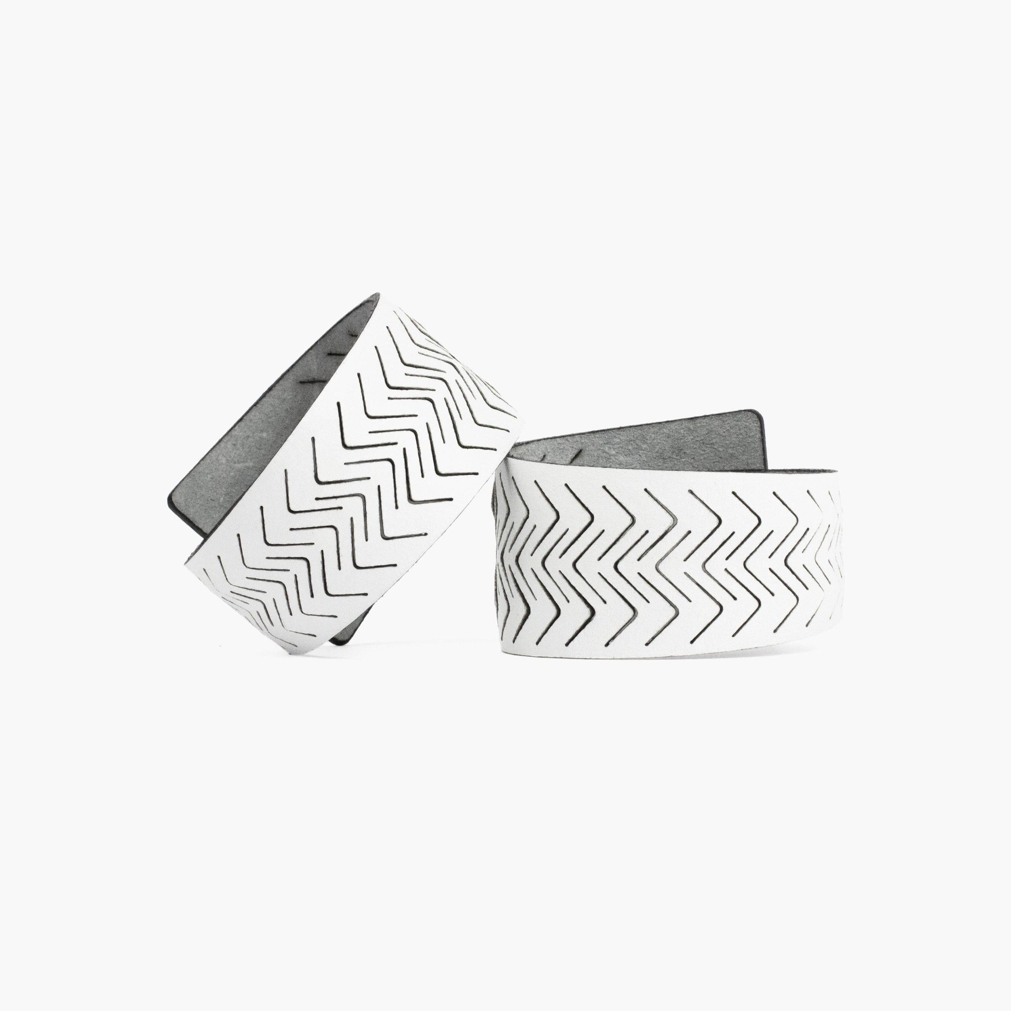 Genuine leather white bracelet, women's cuff wide bangles-adjustable, bangles, black and white, Bracelet, contemporary, cuff, design, designer, designer bracelet, designer jewelry, geometric, goth, Jewelry, laser_cut, leather bracelet, leather jewelry, minimal, minimalist, minimalist bracelet, monochrome, white, white leather, wide bracelet, zerowaste-Mimikri