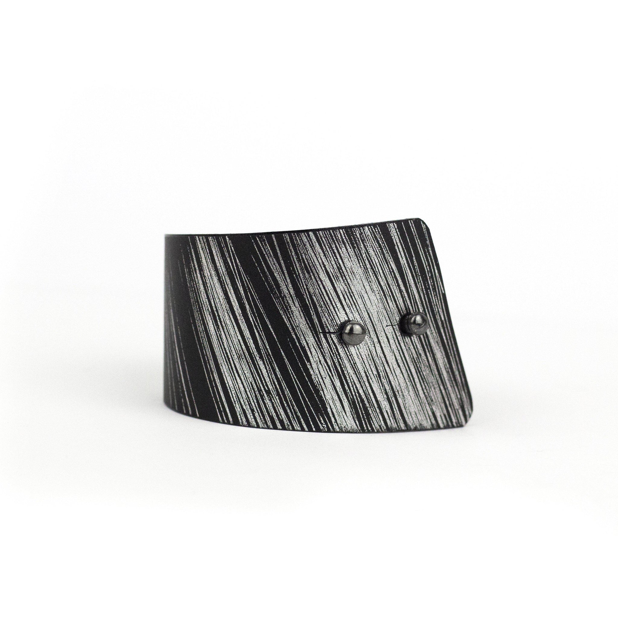 'SENA' genuine leather leather cuff, wide bracelet bangles black and silver-bangles, black, black and silver, black leather, Bracelet, cuff, designer, designer jewelry, geometric, goth, hand_painted, Jewelry, leather bracelet, leather jewelry, luxury, minimal, minimalist, punk, recycled, wrap-Mimikri