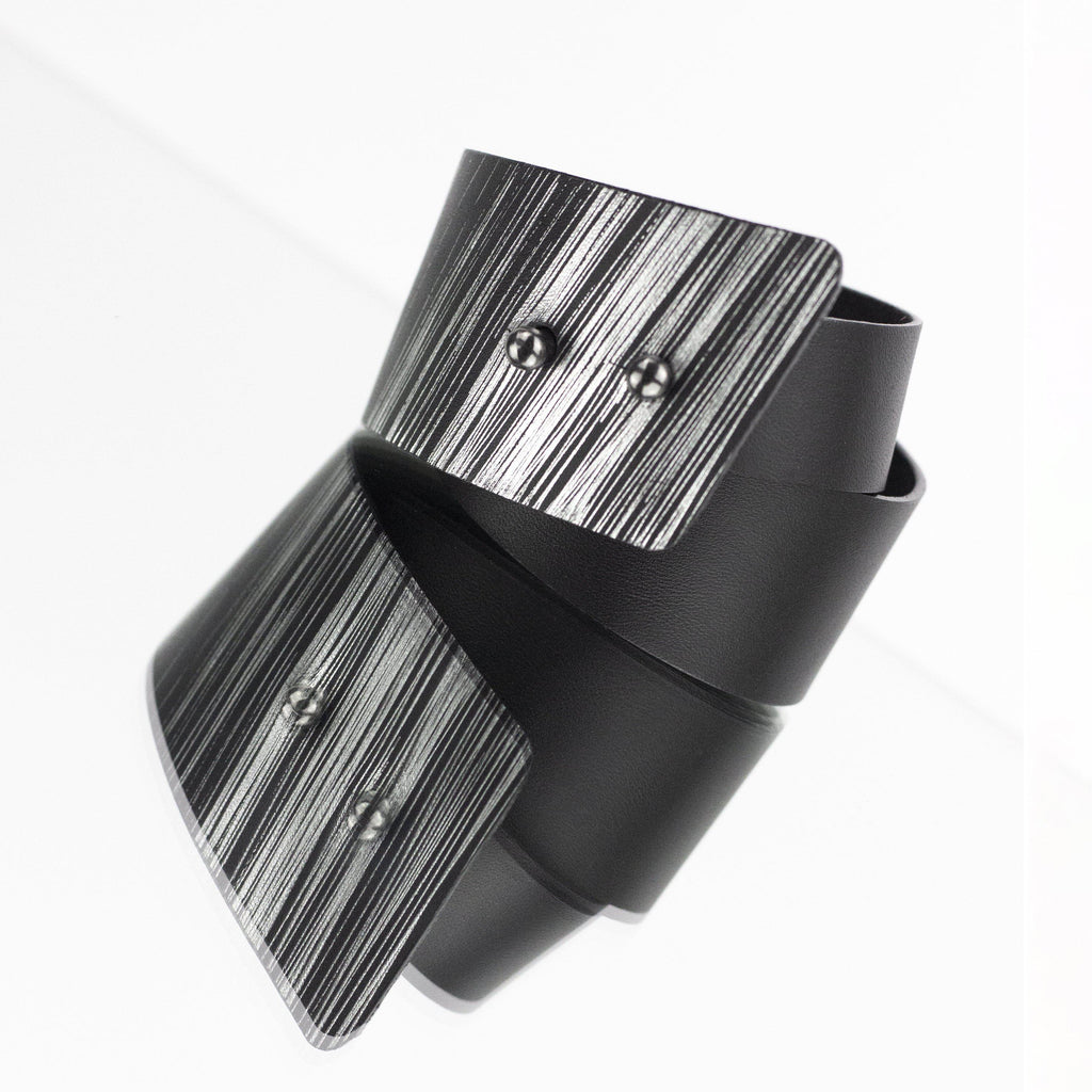 'SENA' genuine leather leather cuff, wide bracelet bangles double wrap-bangles, black, black and silver, black leather, Bracelet, colorful, cuff, designer jewelry, double wrap, double_wrap, geometric, goth, hand_painted, Jewelry, leather bracelet, leather jewelry, luxury, minimal, minimalist, recycled, studded, wrap-Mimikri