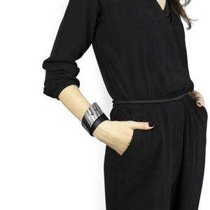 'SENA' genuine leather leather cuff, wide bracelet bangles double wrap-bangles, black, black and silver, black leather, Bracelet, colorful, cuff, designer jewelry, double wrap, double_wrap, geometric, goth, hand_painted, Jewelry, leather bracelet, leather jewelry, luxury, minimal, minimalist, recycled, studded, wrap-Mimikri