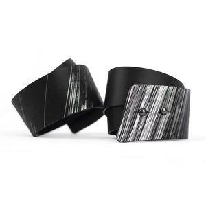 'SENA' genuine leather leather cuff, wide bracelet bangles double wrap-bangles, black, black and silver, black leather, Bracelet, colorful, cuff, designer jewelry, double wrap, double_wrap, geometric, goth, hand_painted, Jewelry, leather bracelet, leather jewelry, luxury, minimal, minimalist, recycled, studded, wrap-Mimikri
