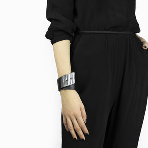 'SENA' genuine leather leather cuff, wide bracelet bangles double wrap-bangles, black, black and silver, black leather, Bracelet, colorful, cuff, designer jewelry, double wrap, double_wrap, geometric, goth, hand_painted, Jewelry, leather bracelet, leather jewelry, luxury, minimal, minimalist, recycled, studded, wrap-Mimikri