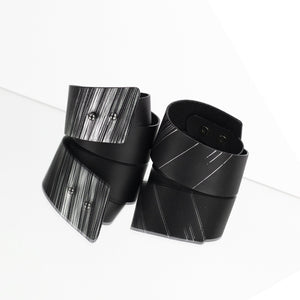 'SENA' genuine leather leather cuff, wide bracelet bangles double wrap-bangles, black, black and silver, black leather, Bracelet, colorful, cuff, designer jewelry, double wrap, double_wrap, geometric, goth, hand_painted, Jewelry, leather bracelet, leather jewelry, luxury, minimal, minimalist, recycled, studded, wrap-Mimikri