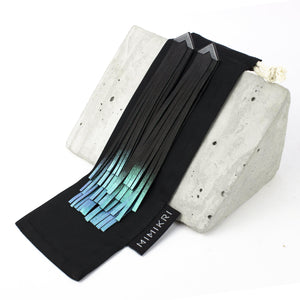 Turquoise leather tassel earring / designer statement jewellery / extra long fringe black and green