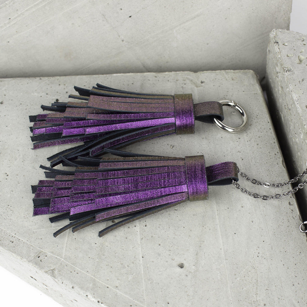 Leather Tassel Necklace Holographic-bag_charm, colorful, colourful, Designer jewelry, gift_for_her, holo, holographic, iridescent, Jewelry, keychain, leaher_neklace, leather jewelry, leather necklace, leather tassel, leather_tassel, minimalist, multicolor, Necklace, rainbow, Recycled jewelry, tassel, tassel_necklace-Mimikri