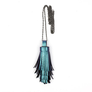 Leather Tassel Necklace Holographic-bag_charm, colorful, colourful, Designer jewelry, gift_for_her, holo, holographic, iridescent, Jewelry, keychain, leaher_neklace, leather jewelry, leather necklace, leather tassel, leather_tassel, minimalist, multicolor, Necklace, rainbow, Recycled jewelry, tassel, tassel_necklace-Mimikri