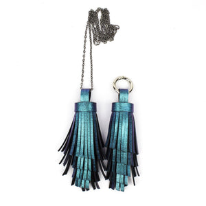 Leather Tassel Necklace Holographic-bag_charm, colorful, colourful, Designer jewelry, gift_for_her, holo, holographic, iridescent, Jewelry, keychain, leaher_neklace, leather jewelry, leather necklace, leather tassel, leather_tassel, minimalist, multicolor, Necklace, rainbow, Recycled jewelry, tassel, tassel_necklace-Mimikri