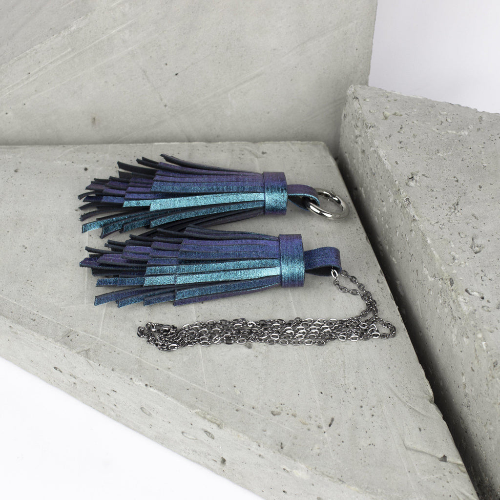 Leather Tassel Necklace Holographic-bag_charm, colorful, colourful, Designer jewelry, gift_for_her, holo, holographic, iridescent, Jewelry, keychain, leaher_neklace, leather jewelry, leather necklace, leather tassel, leather_tassel, minimalist, multicolor, Necklace, rainbow, Recycled jewelry, tassel, tassel_necklace-Mimikri